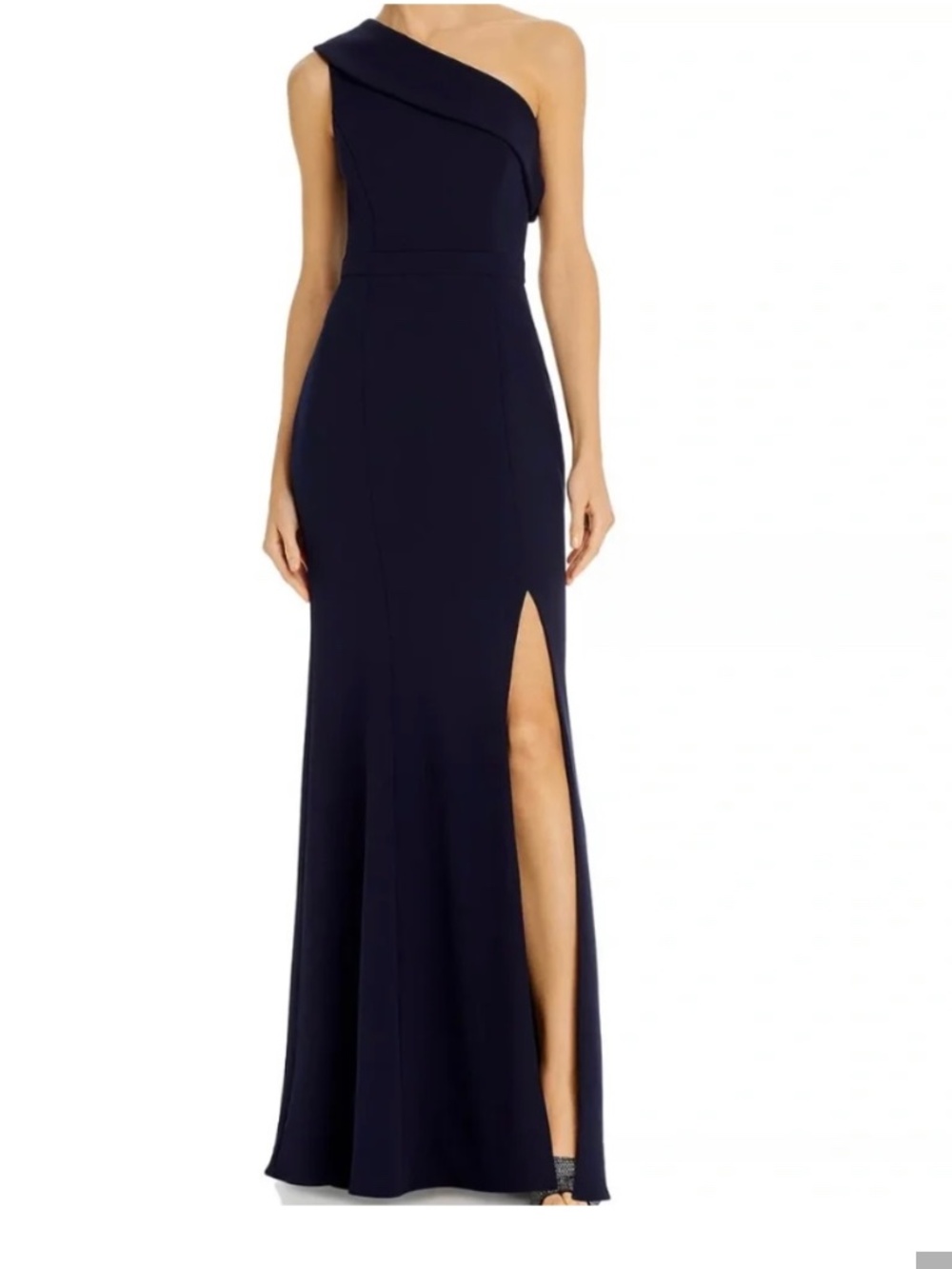 NEW NWT $269 AQUA NAVY CREPE SCUBE ONE SHOULDER GOWN SIZE 2